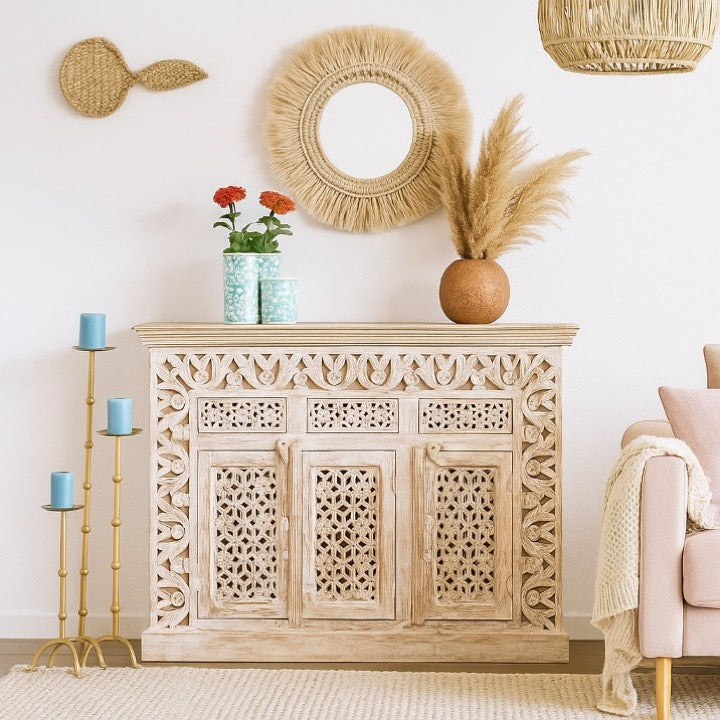 Enzzo  Hand Carved Wooden Sideboard