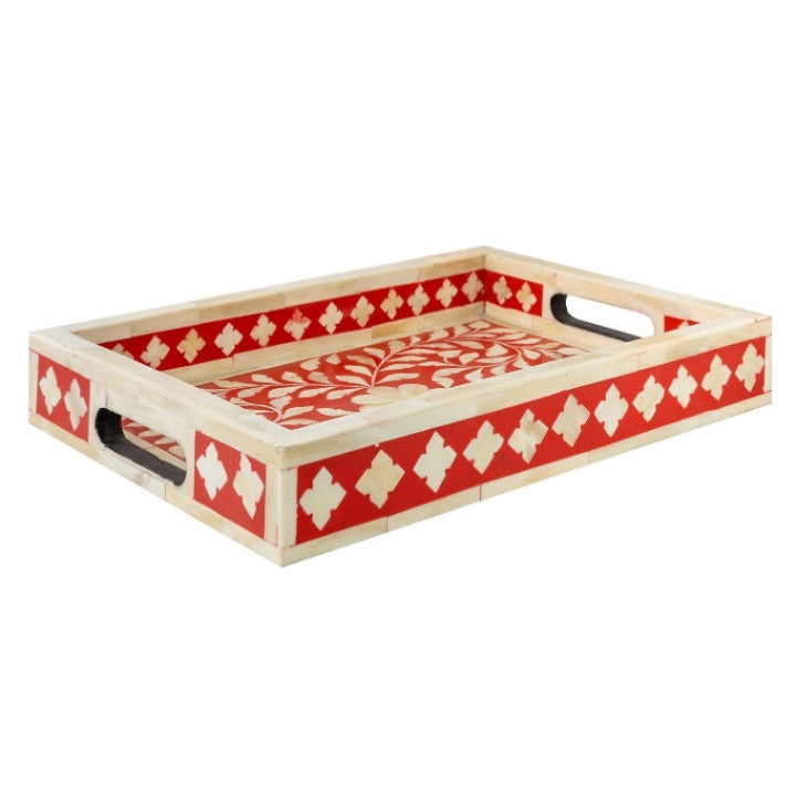 Fynn Bone Inlay Tray with Floral Pattern