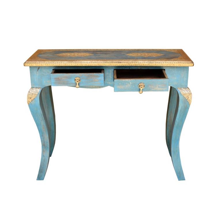 Cameron Wooden Brass Inlaid Console Table