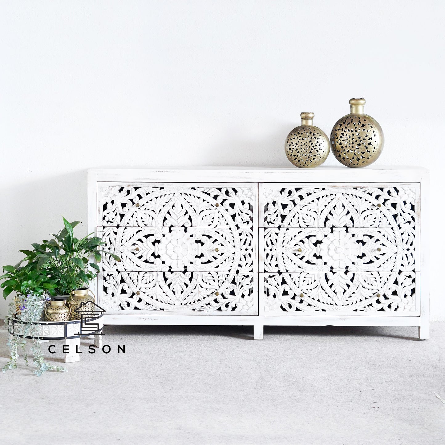 Elyana Carved Wooden Chest of Drawer