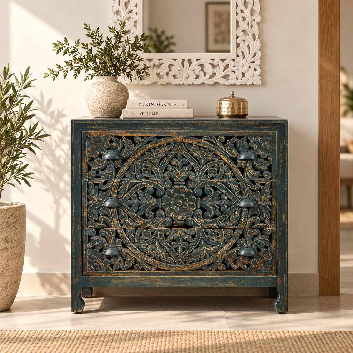 Abby Carved Wooden Chest of Drawer