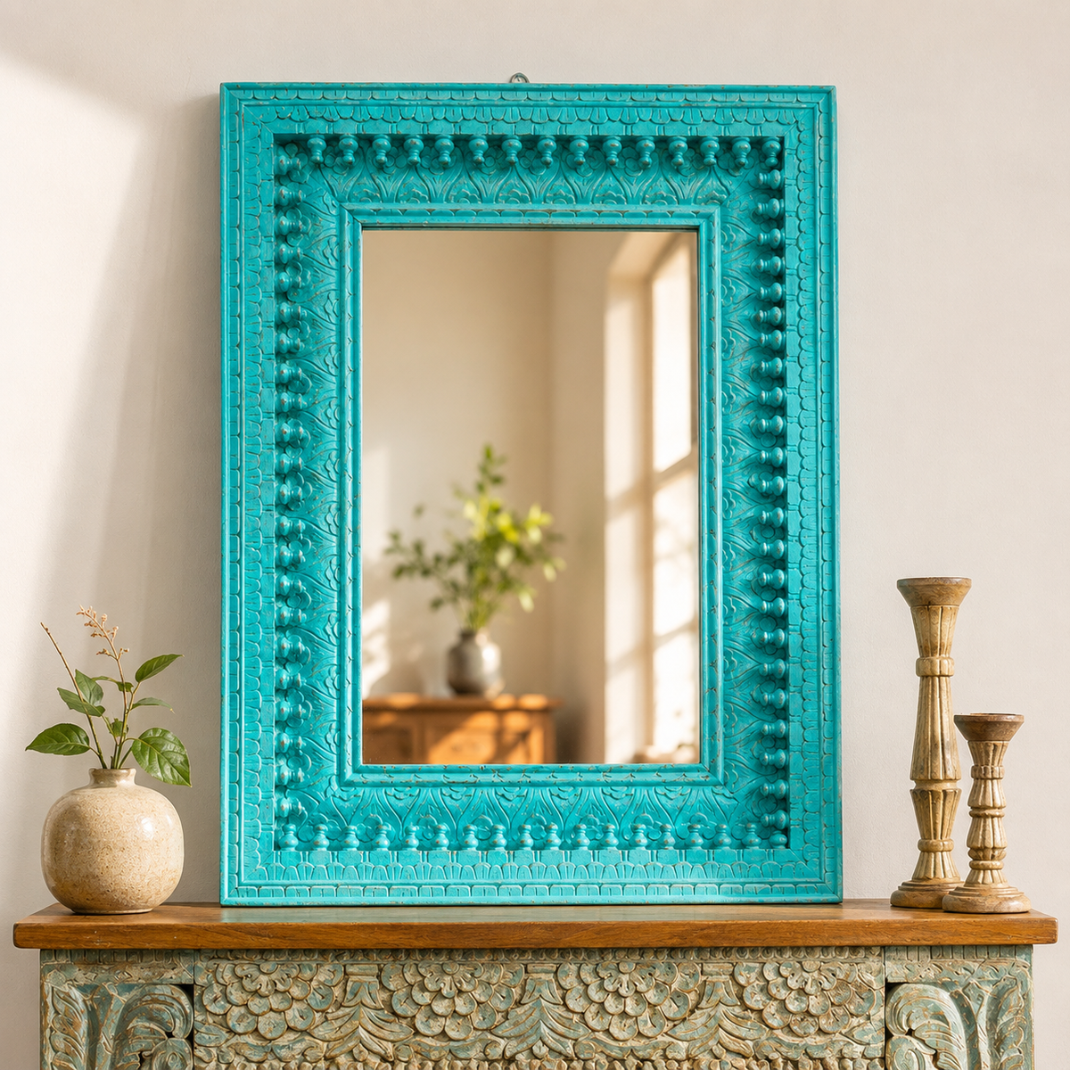 Janet Hand Carved Wooden Mirror