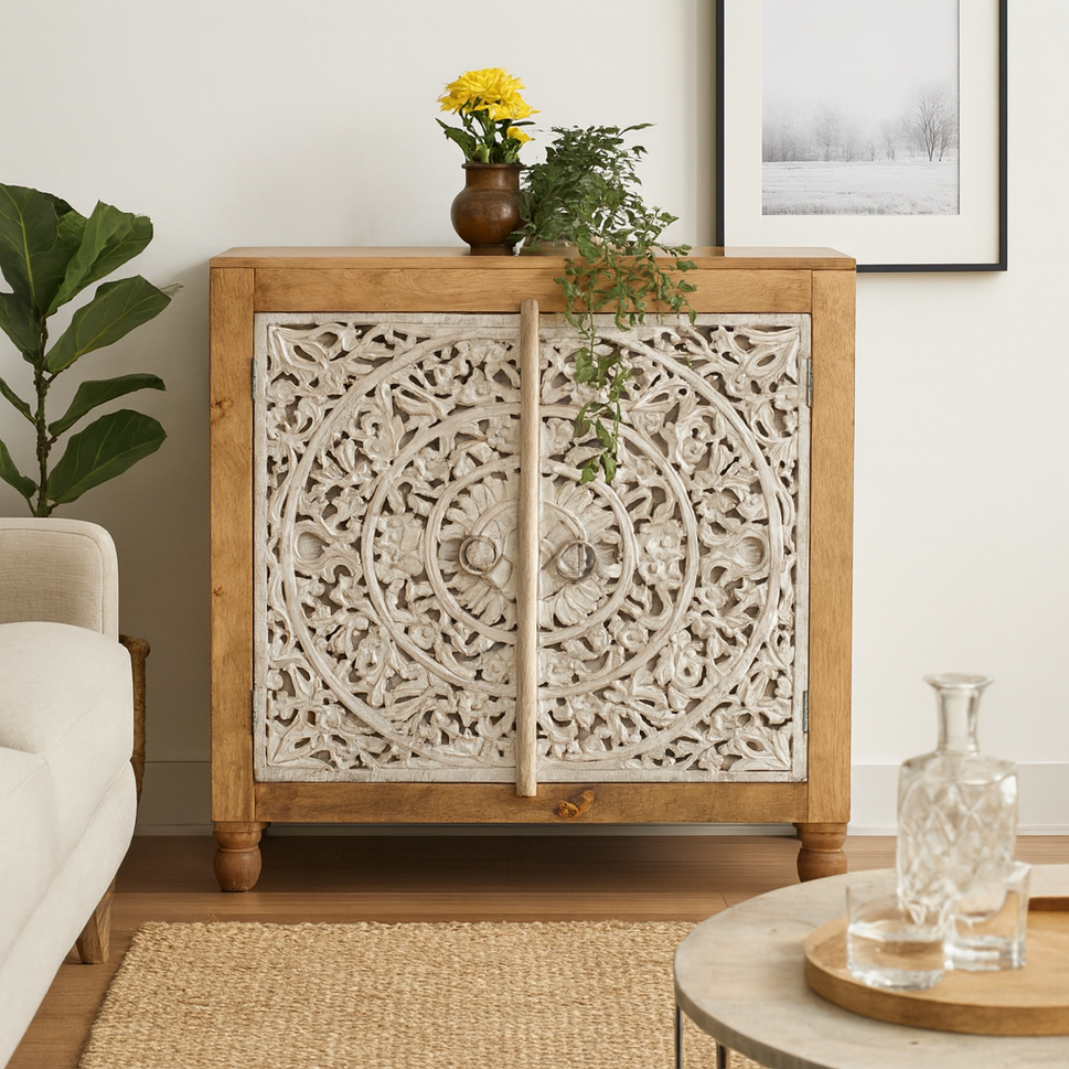 Rylan Hand Carved Wooden Cabinet