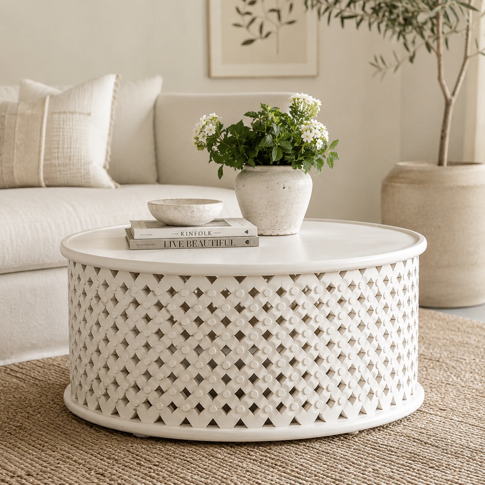 Joss Carved Wooden Coffee Table