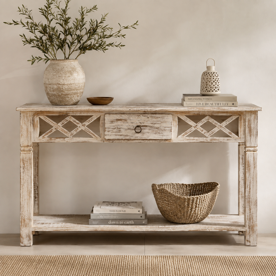Sally Hand Carved Wooden Console Table
