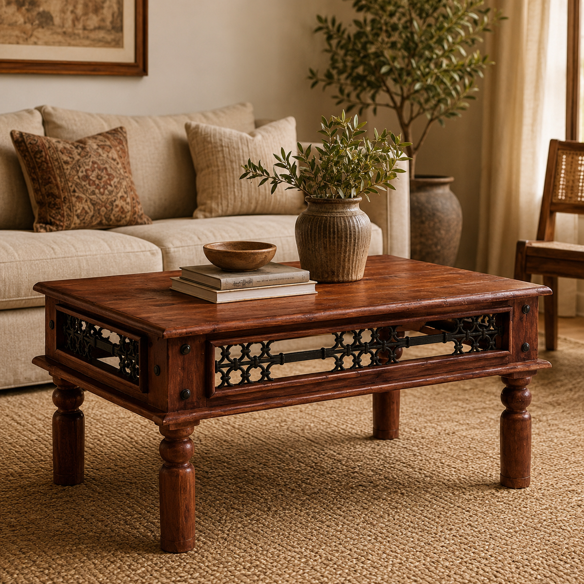 Jesse Carved Wooden Coffee Table