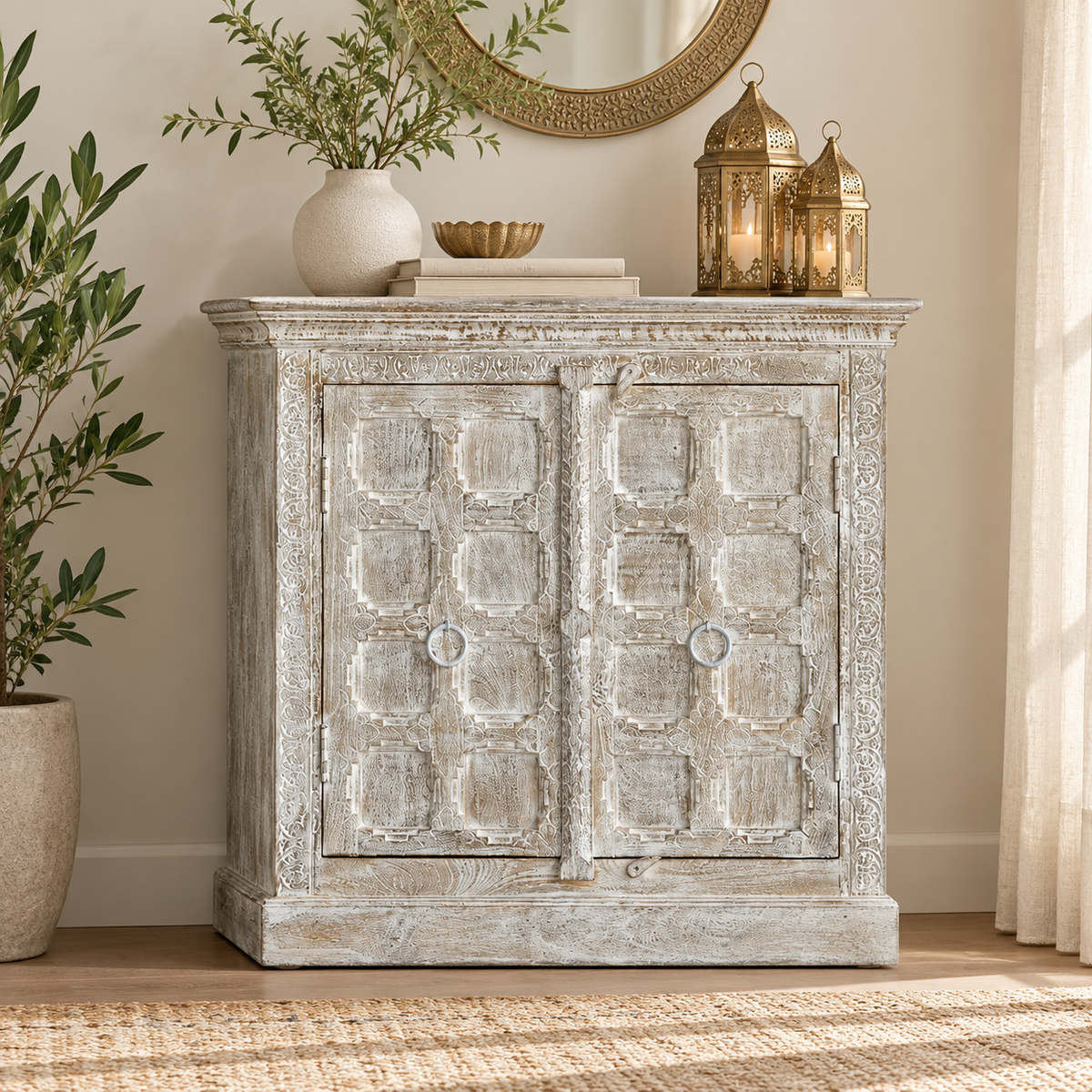Bloom Carved Wooden Cabinet