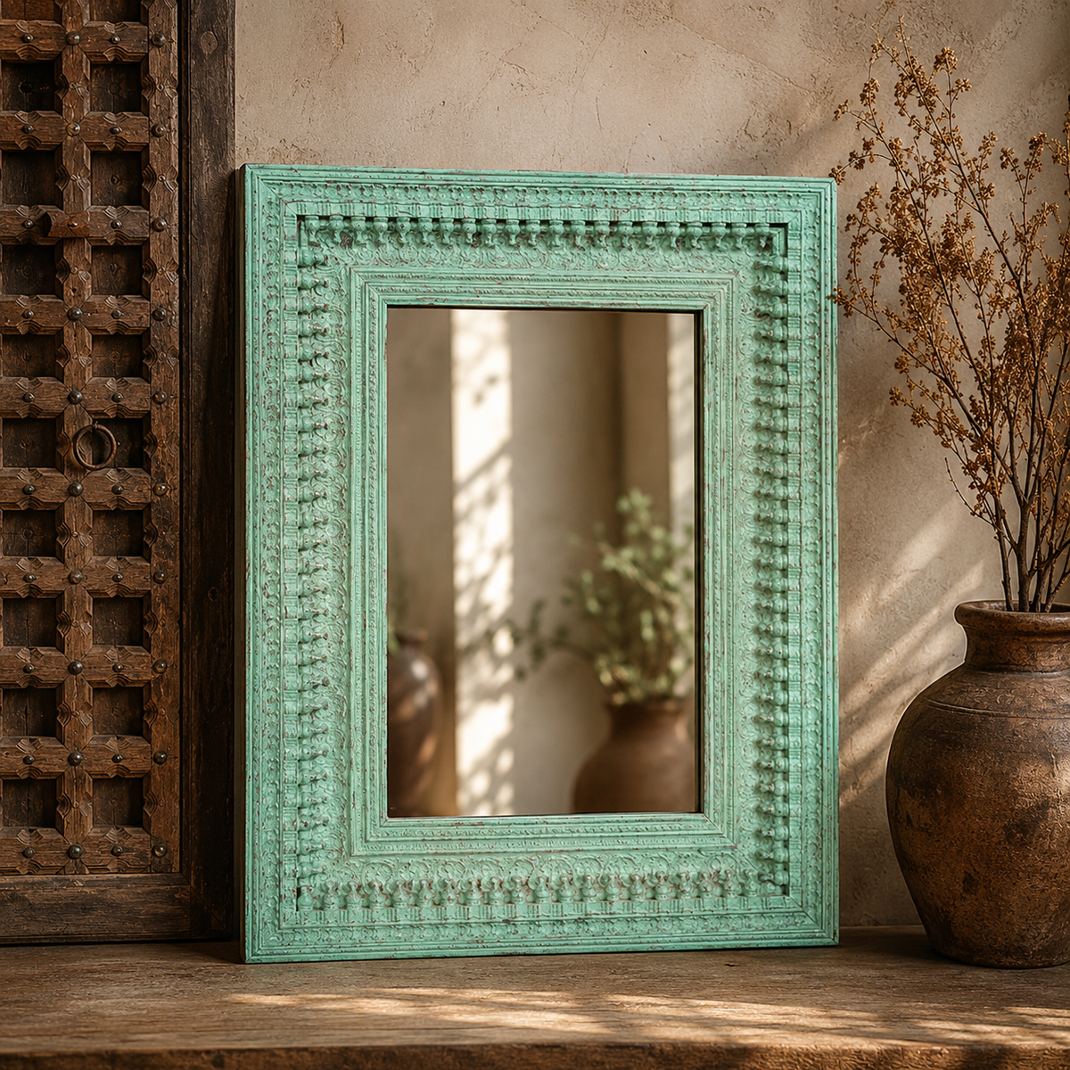 Manver Hand Carved Wooden Mirror