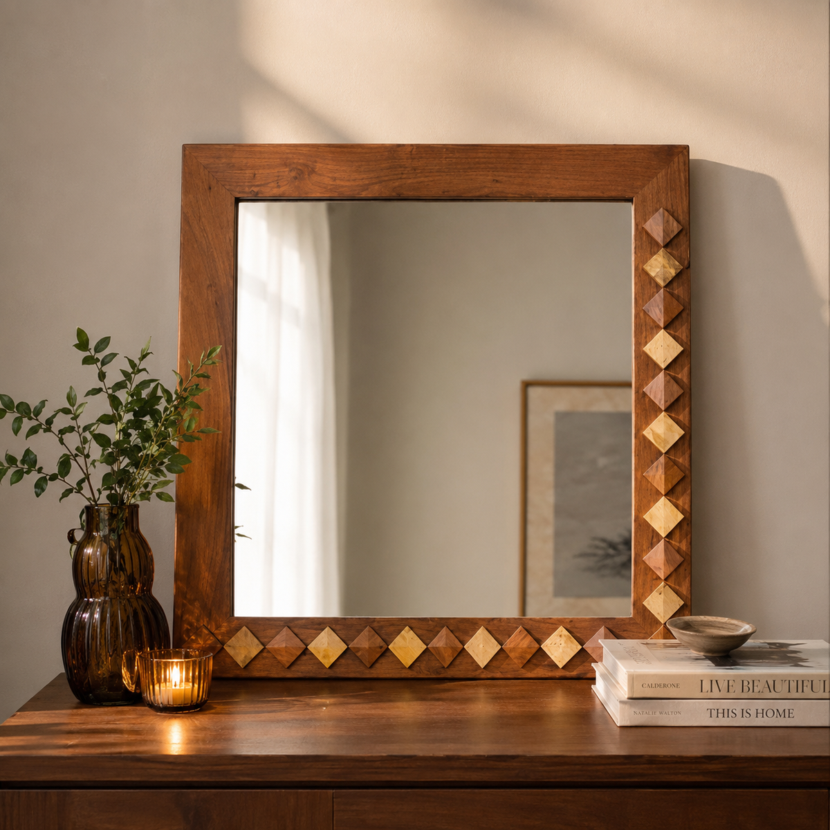 Riva Hand Carved Wooden Mirror