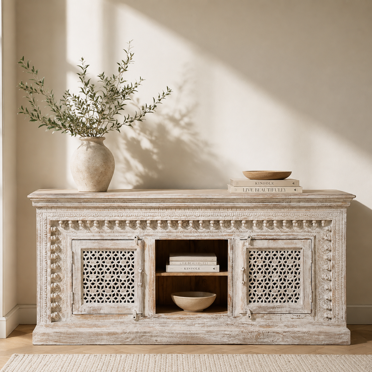 Levine Hand Carved Wooden TV Cabinet