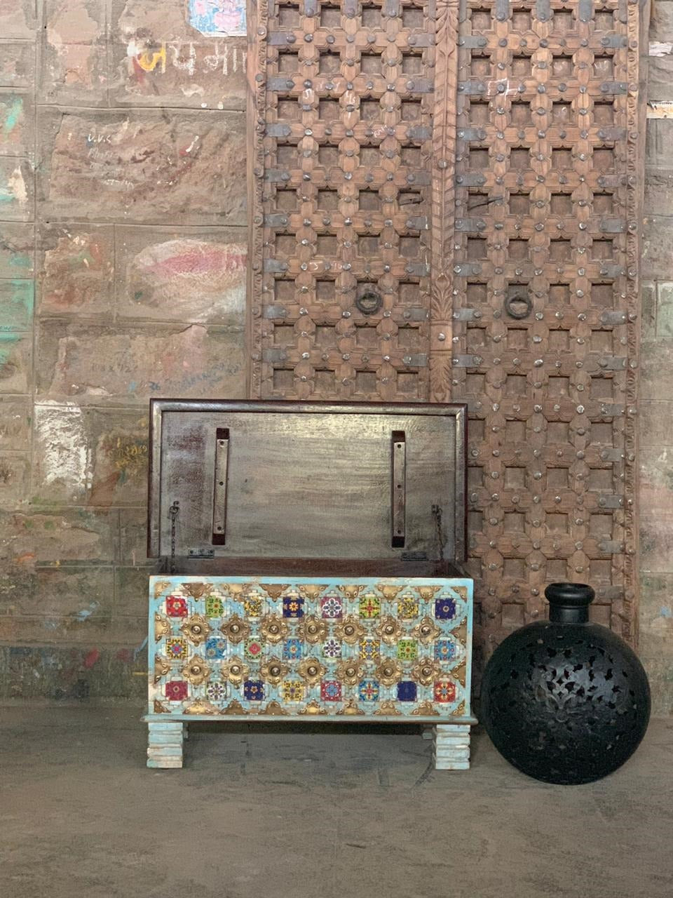 Maria Carved Tile Storage Trunk