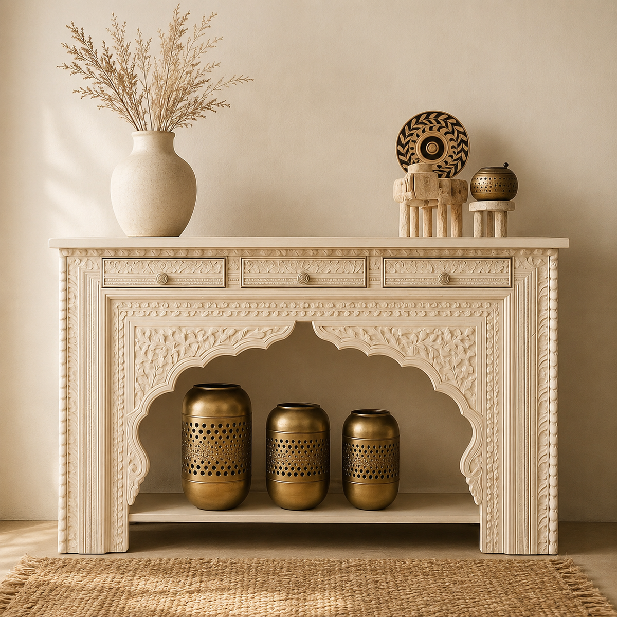 Anita Hand Carved Wooden Console Table