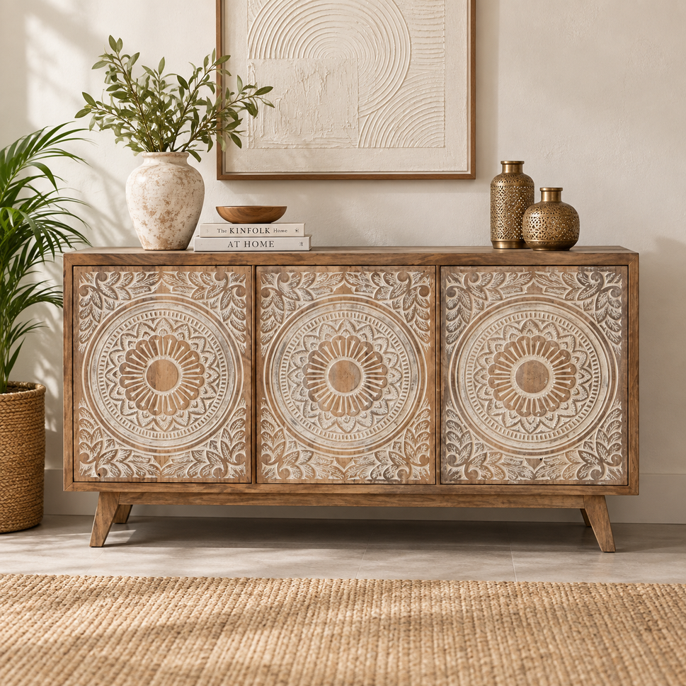 Heidi Hand Carved Wooden Sideboard