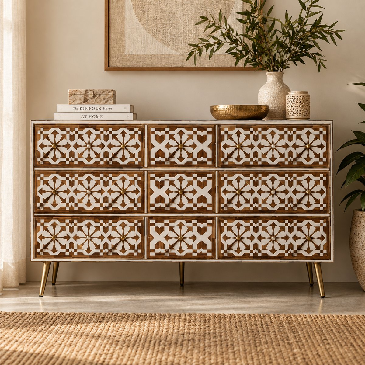 Janice Wood Inlay Chest of Drawer