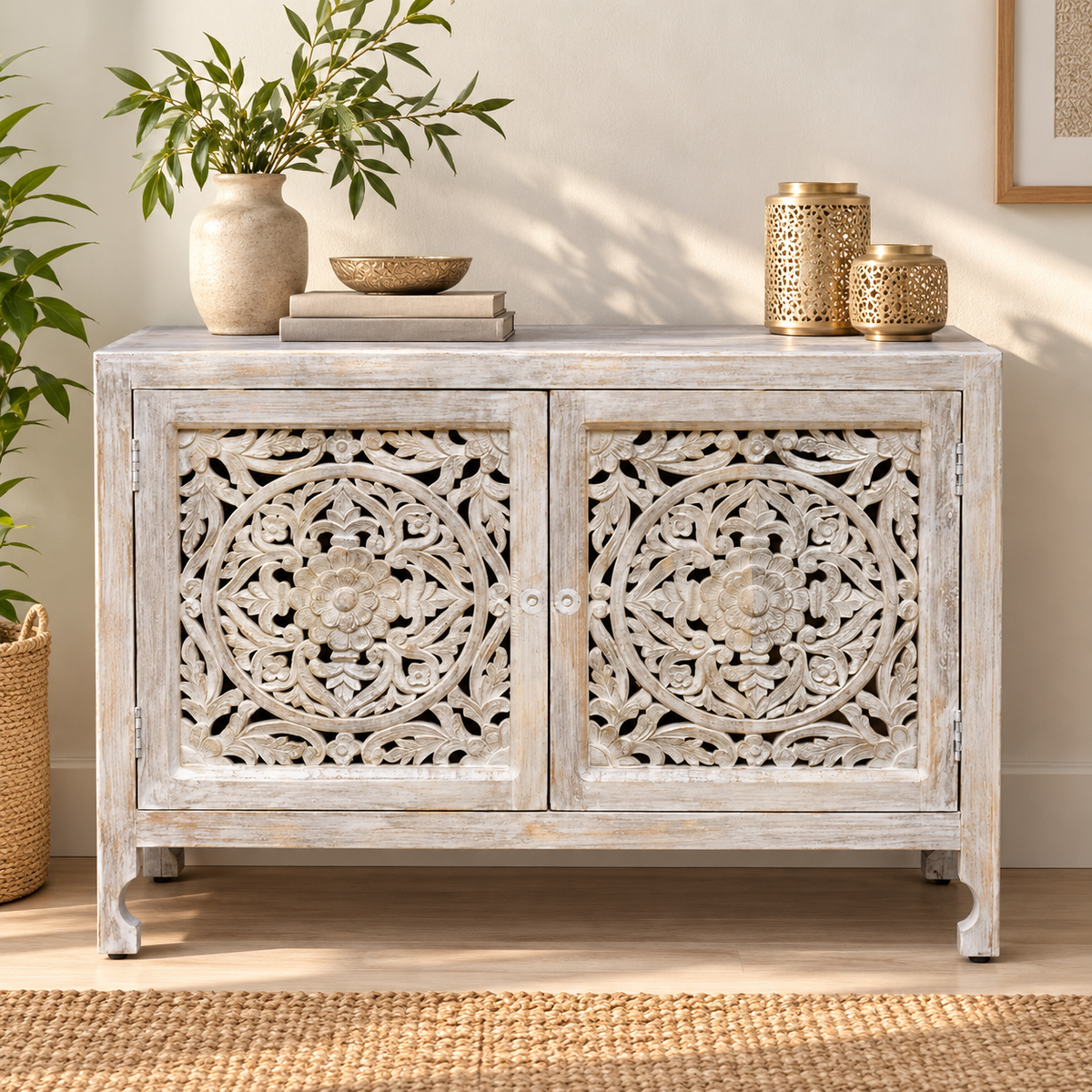 Jim Carved Wooden Cabinet