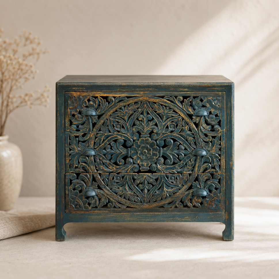 Abby Carved Wooden Chest of Drawer