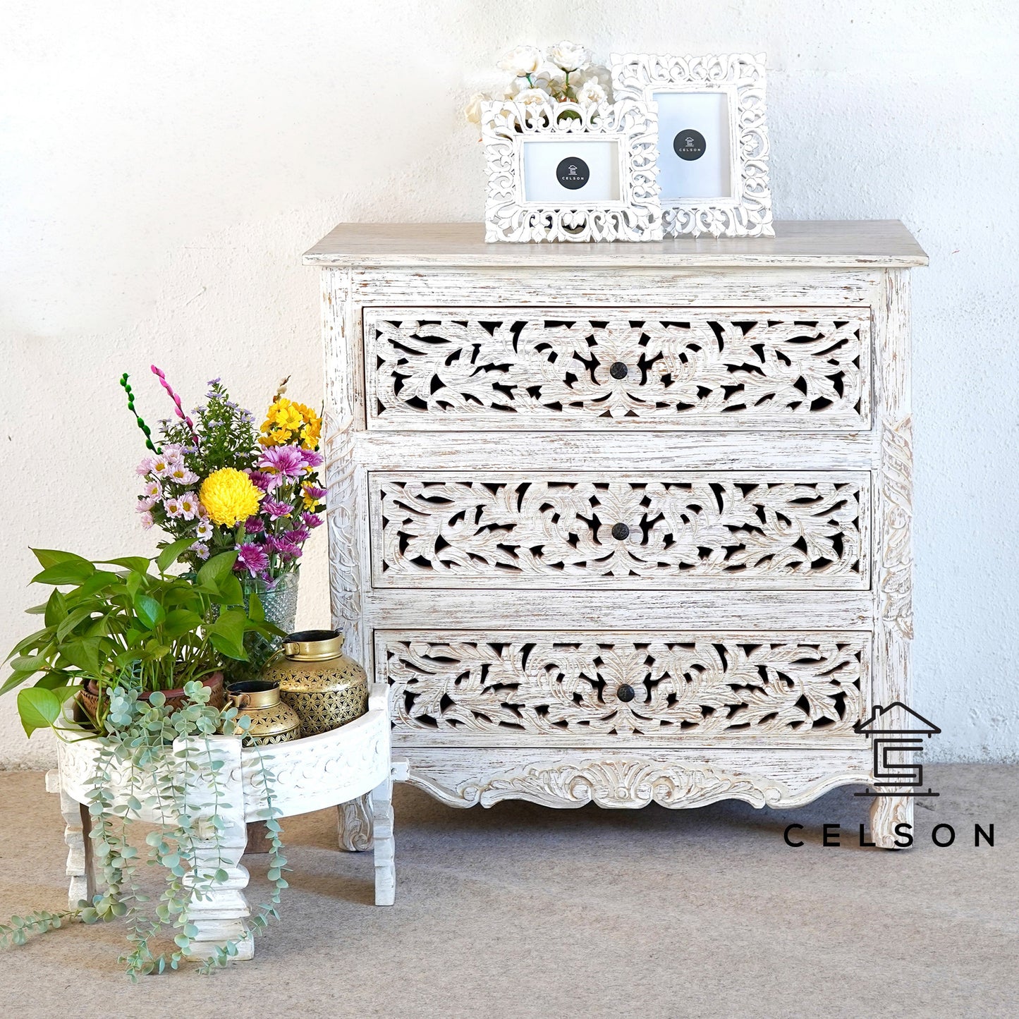 Farrell Carved Wooden Chest of Drawer