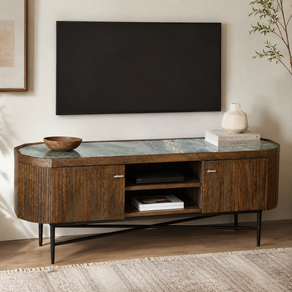 Hugo Wooden TV Cabinet with Marble Top