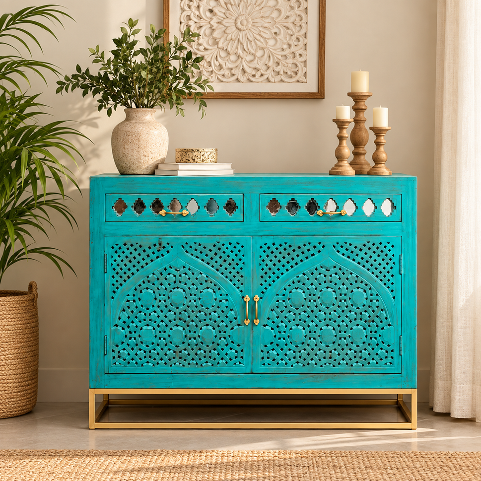 Jade Carved Wooden Cabinet