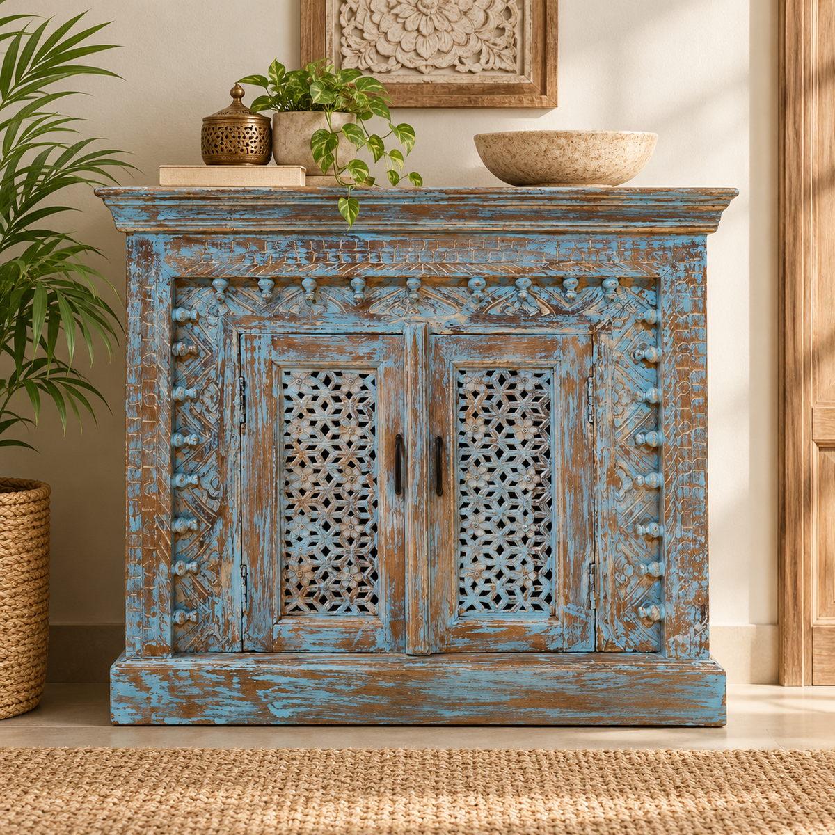 Kavin Carved Wooden Chest