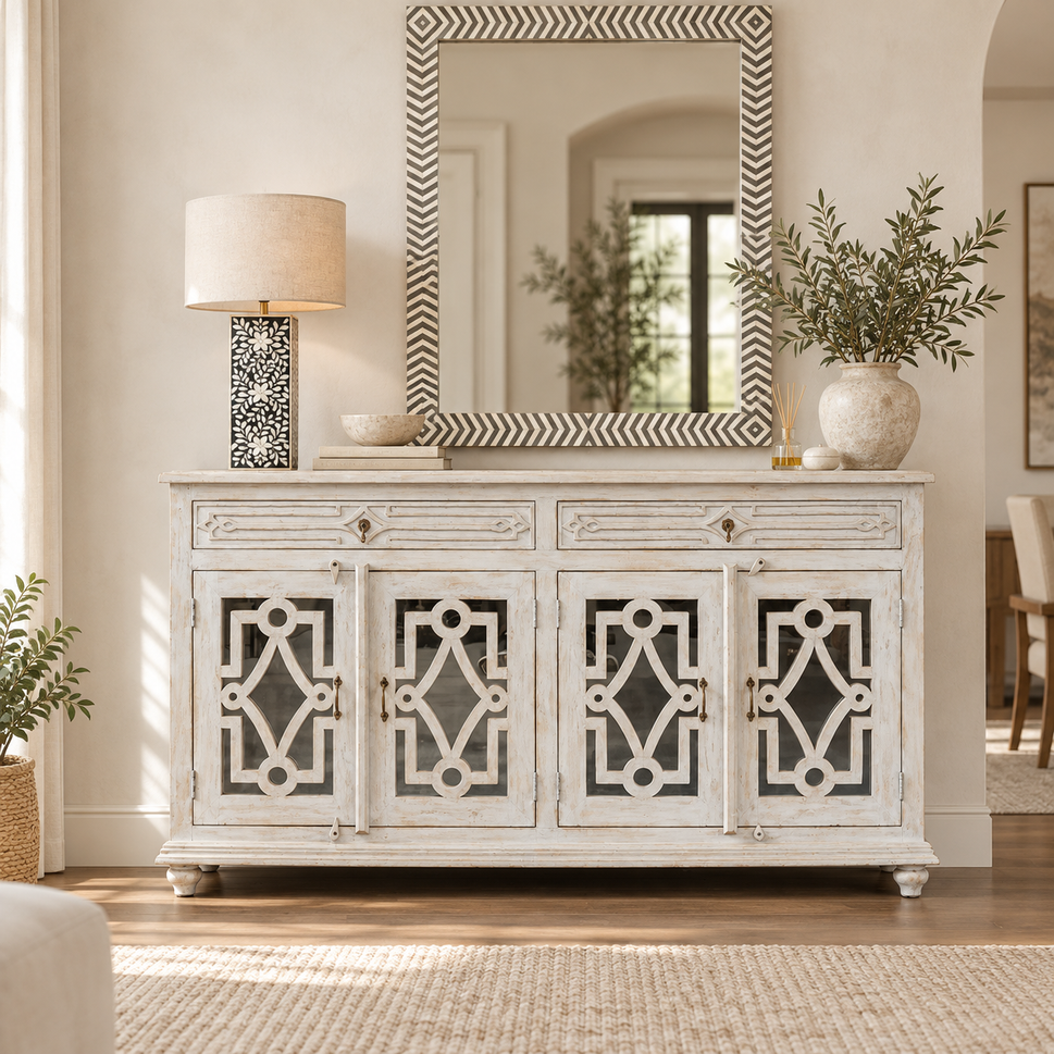 Verik Hand Carved Sideboard with Mirror on Door