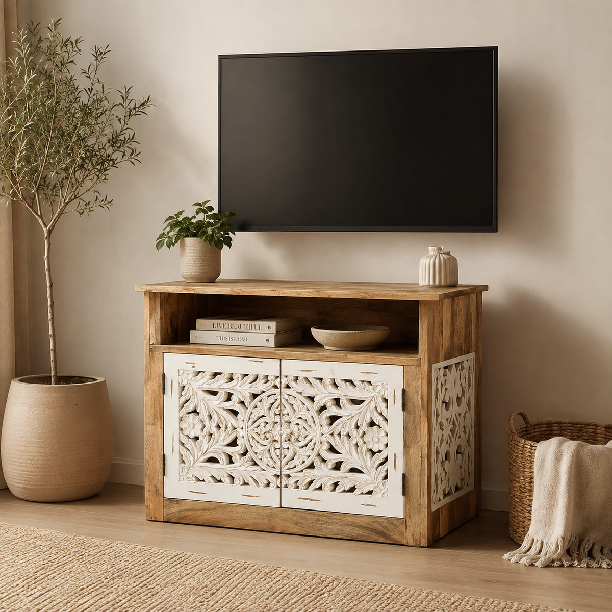 Esom Wooden Carved TV Cabinet