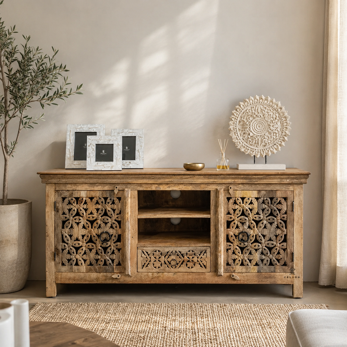 Ramsey Wooden Hand Carved TV Cabinet