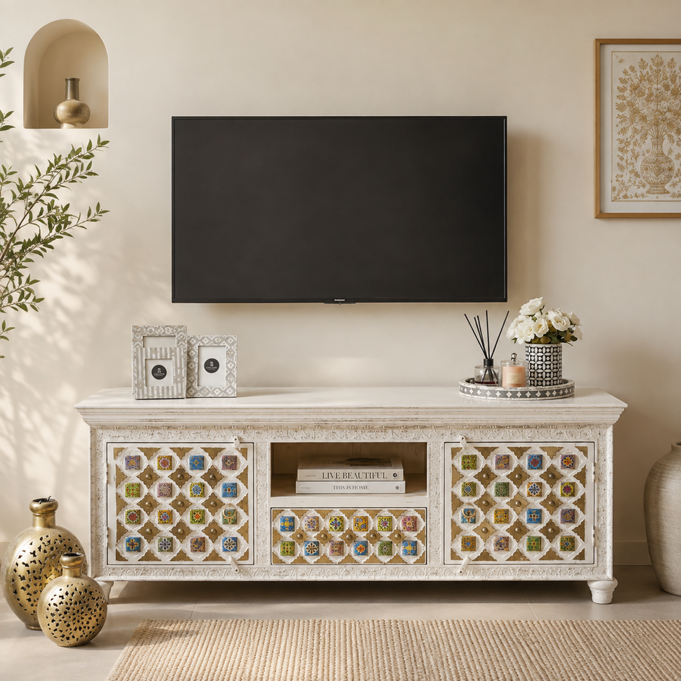 Michelle Hand Carved Tile TV Cabinet