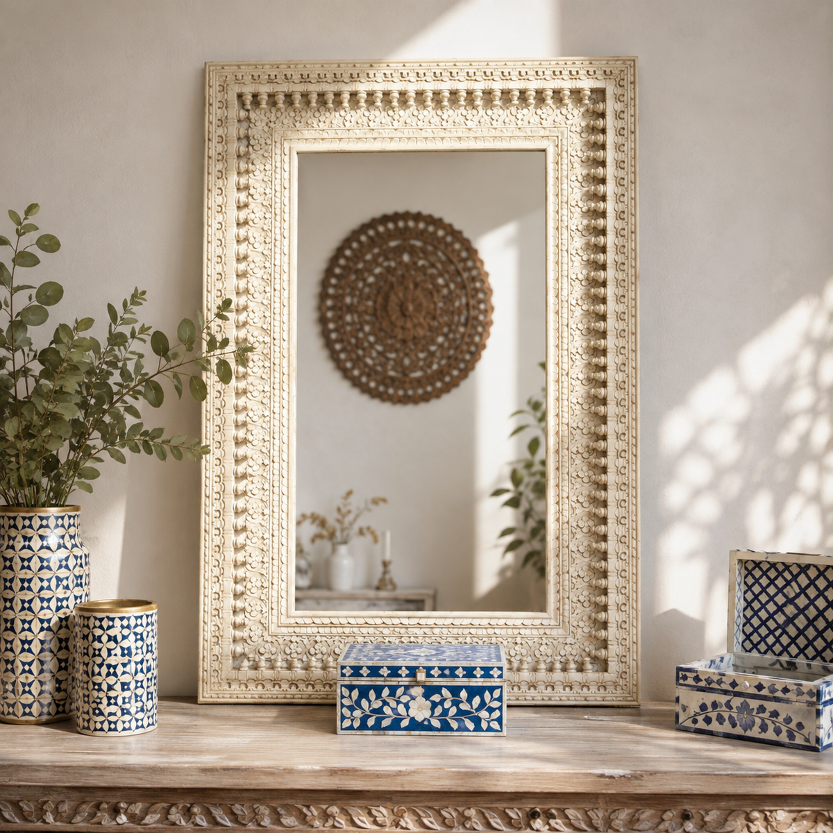 Tanya Hand Carved Wooden Mirror