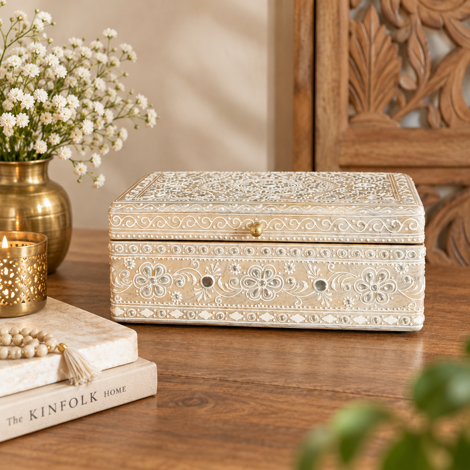 Jean Wooden Hand Painted Storage Box