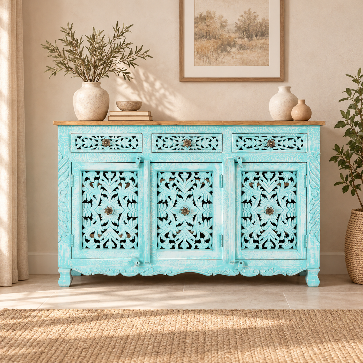 Deepak Hand Carved  Wooden Sideboard