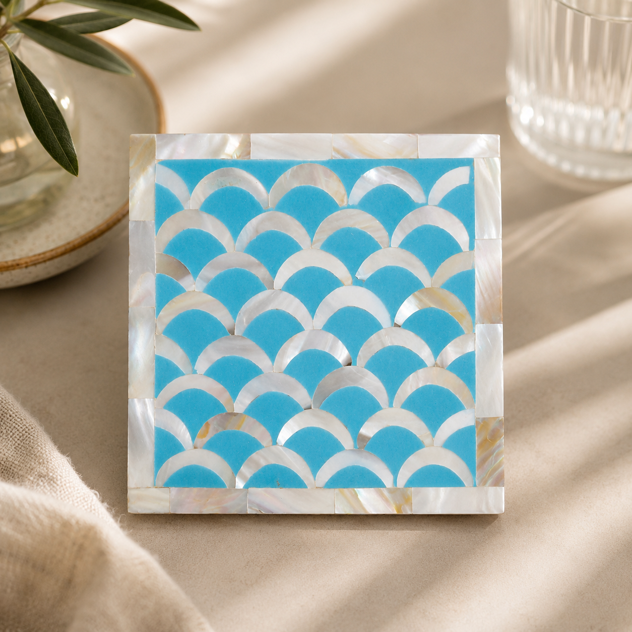 Nolan Mother of Pearl Inlay Multi Colors Coaster