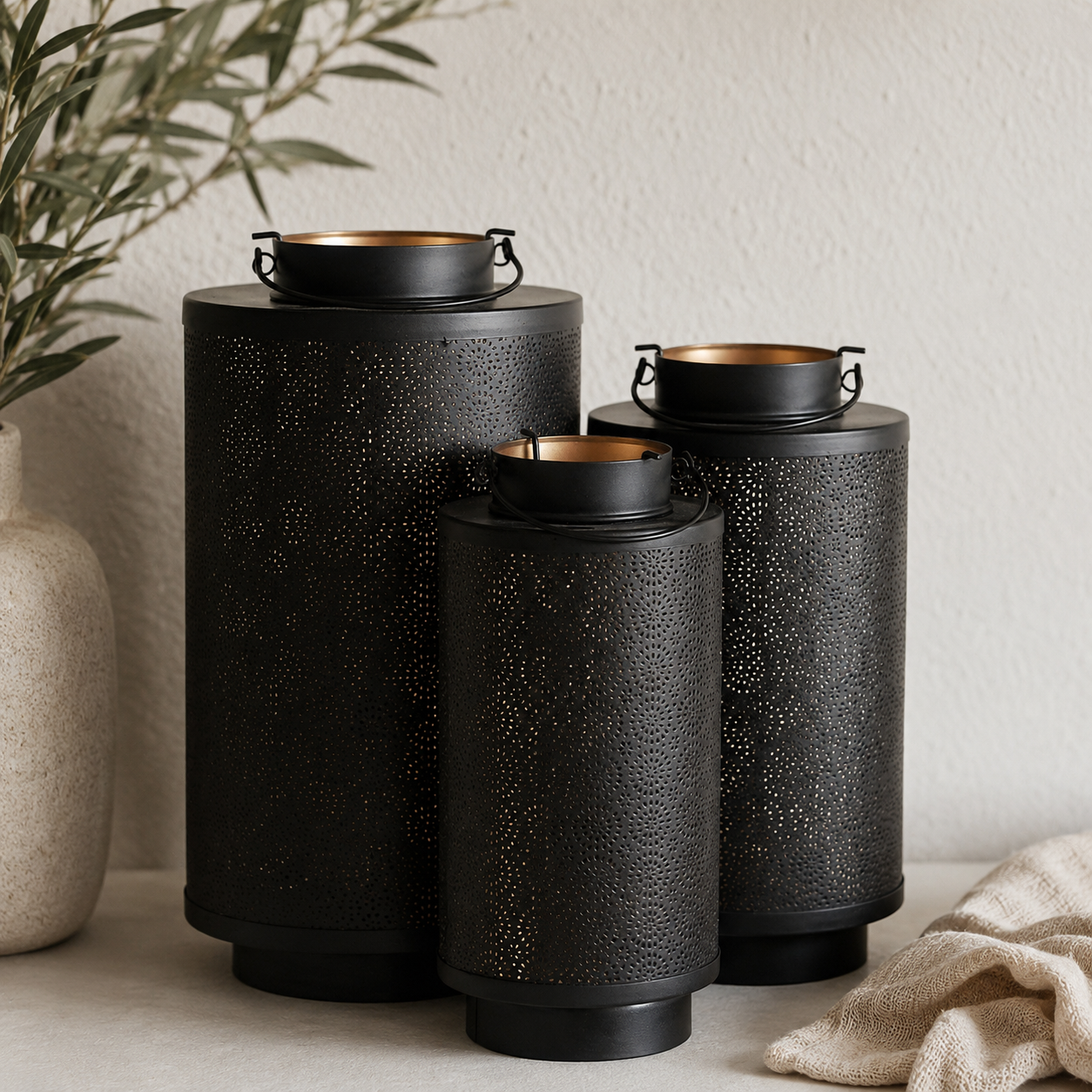 Seema  Black Finish Lantern Set of 3