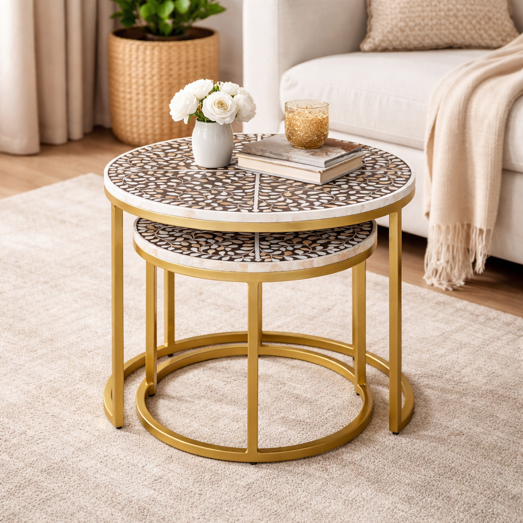 Liam Mother of Pearl Inlay  Nesting Table