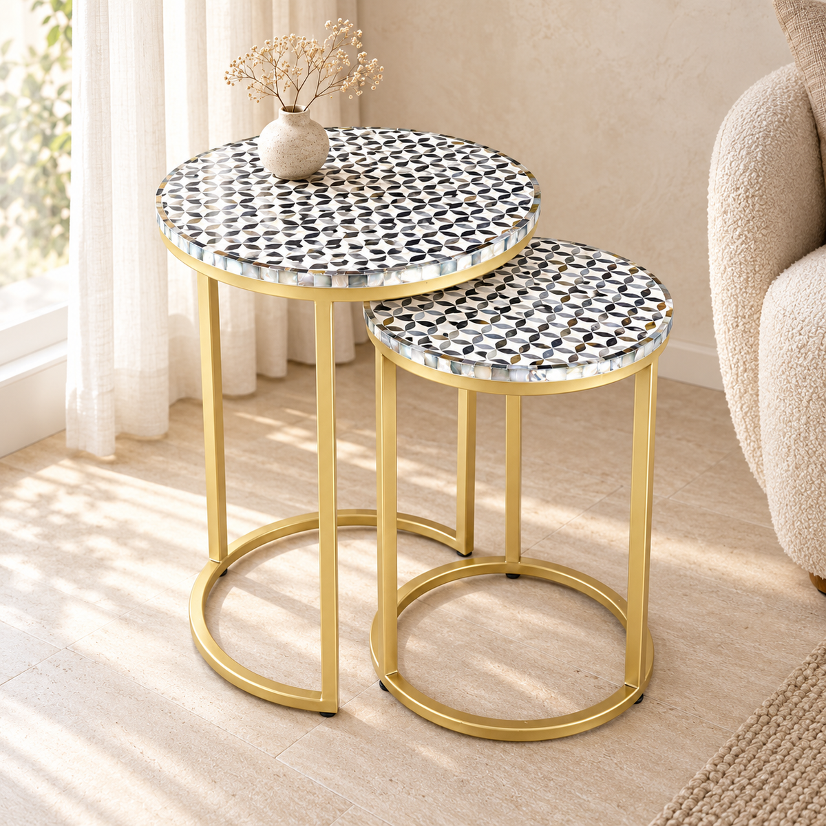 Miranda Mother of Pearl Inlay Nesting Table