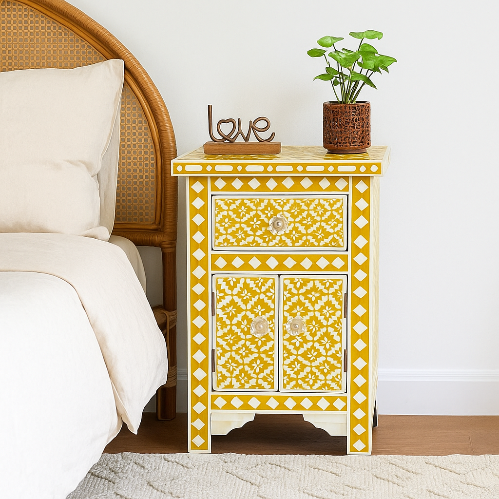 Viny Bone Inlay Bed Side