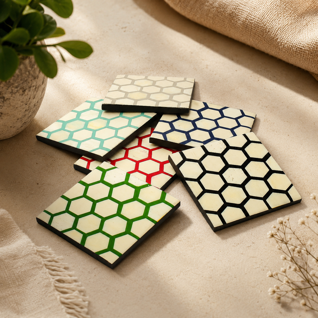 Honey Bone Inlay Coasters
