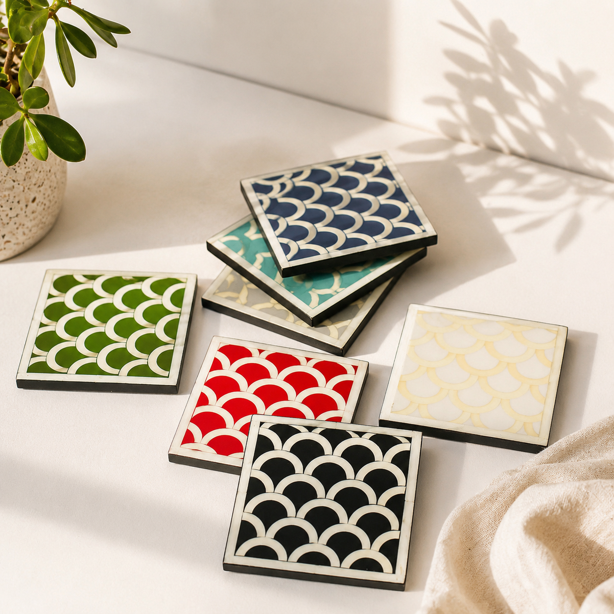 Fish Scale Bone Inlay Coaster