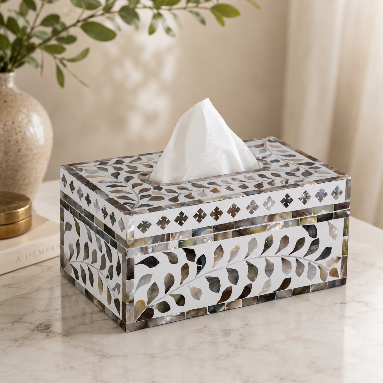 Maira Mother of Pearl Inlay Tissue Box