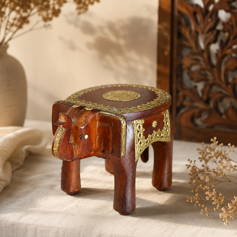 Nia Wooden Hand Carved Stool