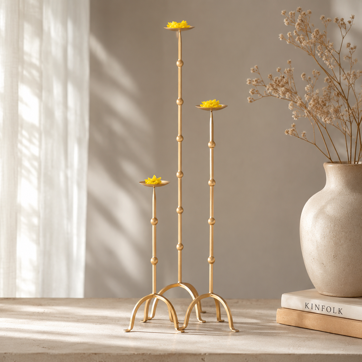 Nibha Brass Finish Metal Candle Stand