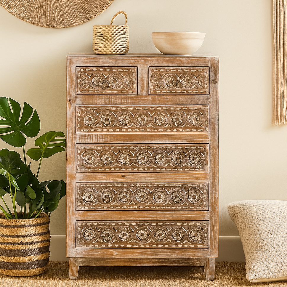 Nancy Carved Wooden Chest of Drawer