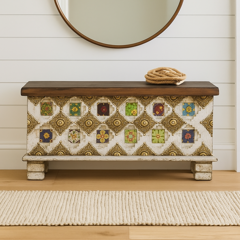 Keno Carved Tile Storage Trunk