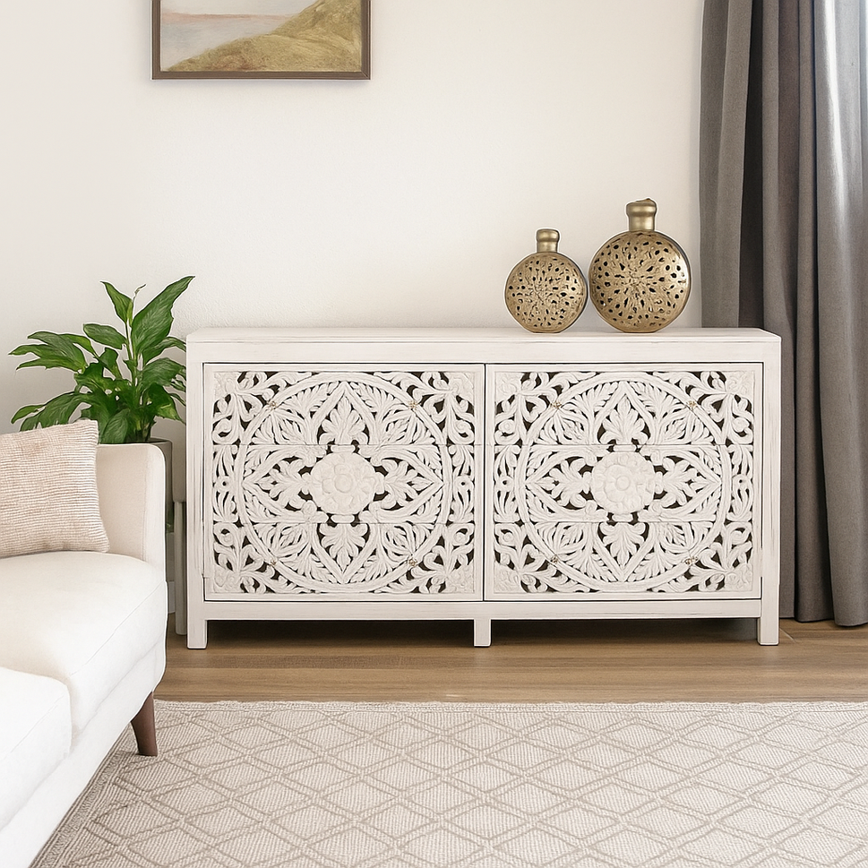 Elyana Carved Wooden Chest of Drawer