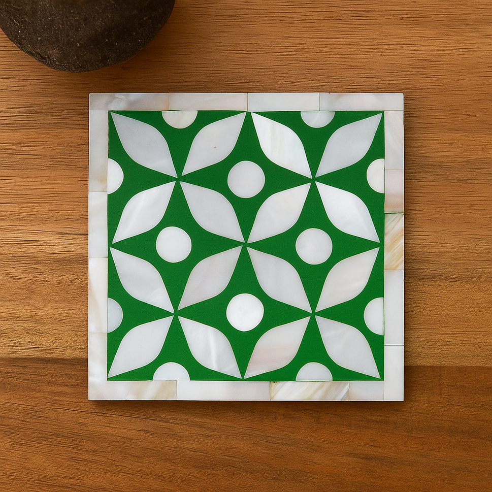 Geometric Pattern Mother of Pearl Inlay Multi Colors Coaster