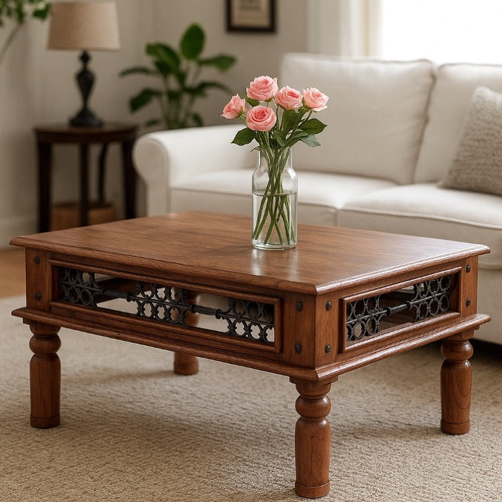 Jesse Carved Wooden Coffee Table