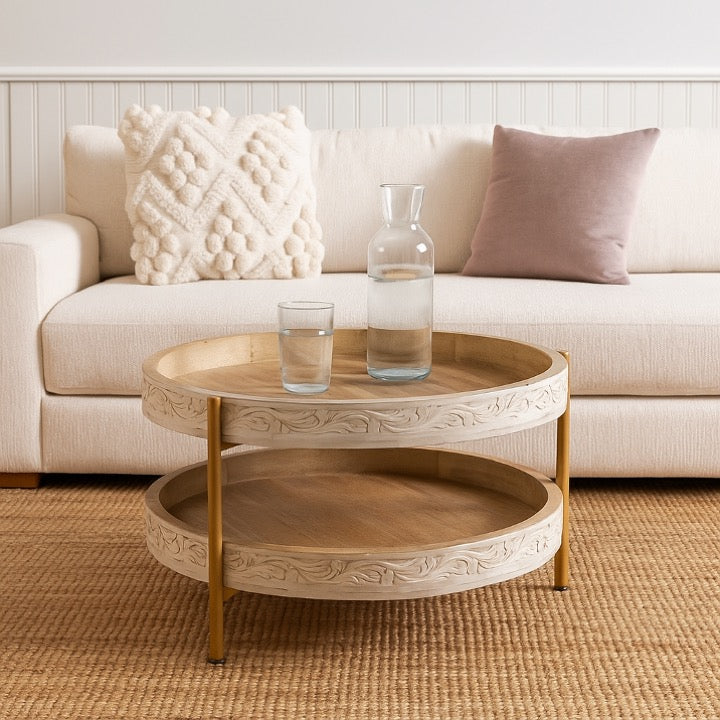 Lesley Carved Wooden Coffee Table