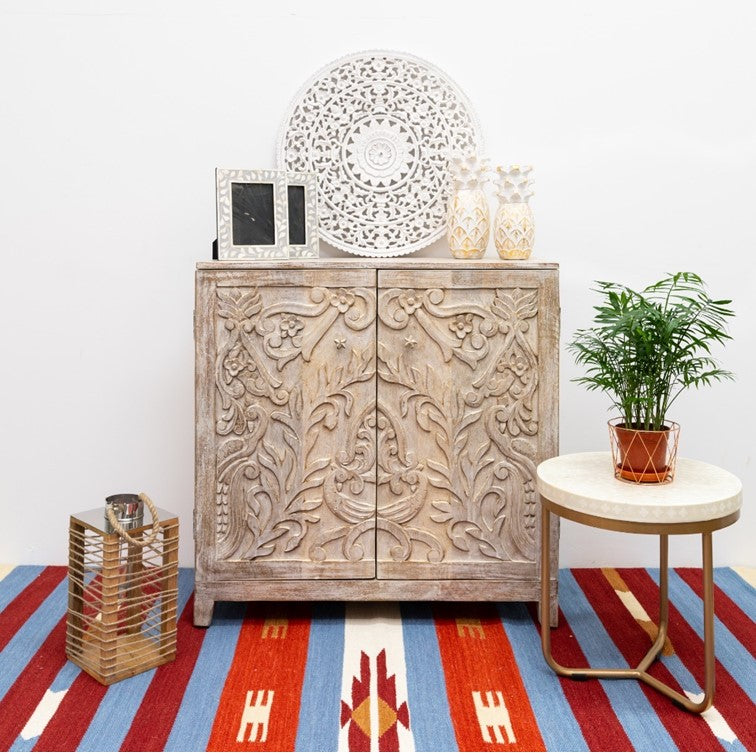 Kaye Hand  Carved Wooden Shoe Cabinet