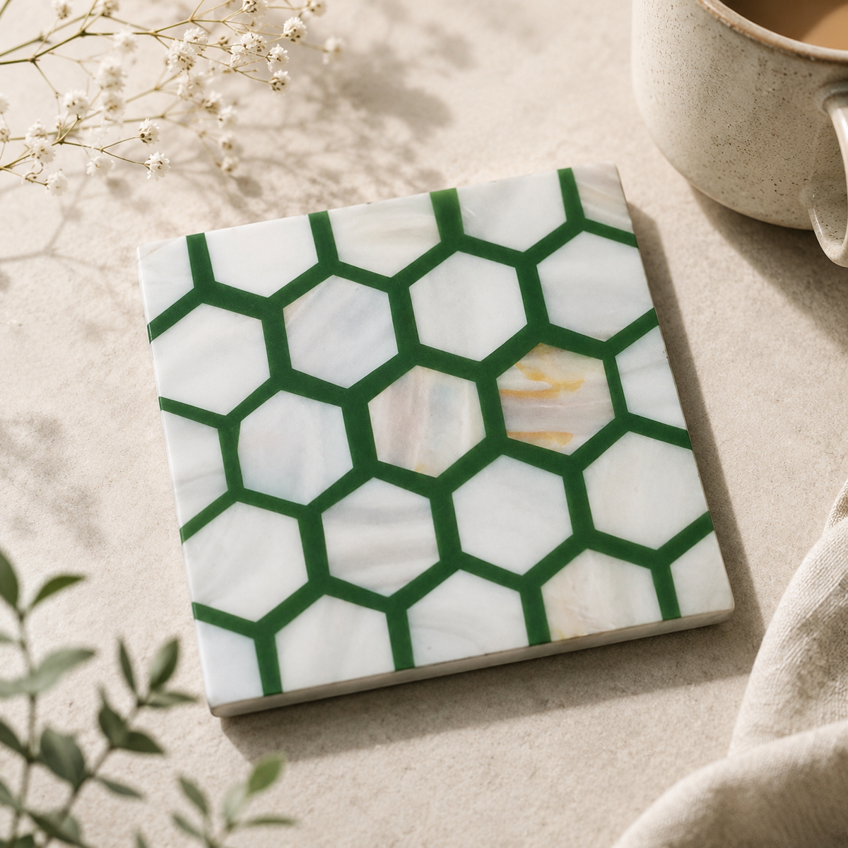Honey Mother of pearl Inlay Multi Colour Coaster