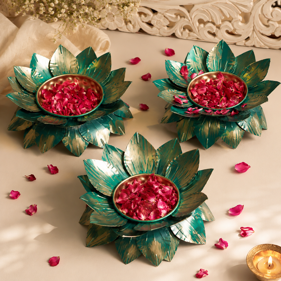 Green Lotus Urli Set Of 3